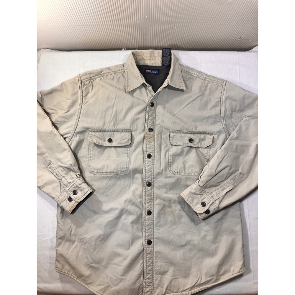 Faded Glory Authentic Men's Cotton Canvas Utility Shirt Jacket Beige Size L